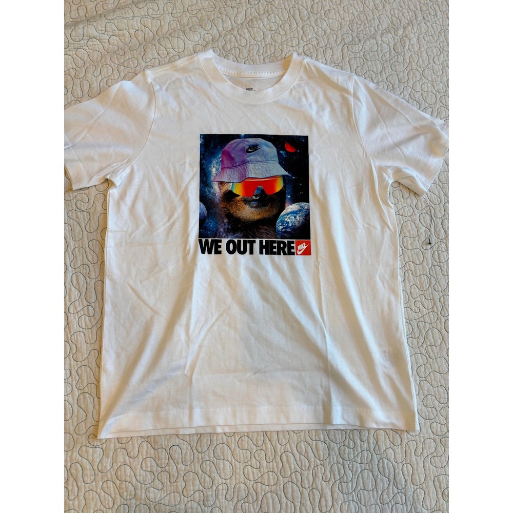 Nike Boys XL White We Out Here Space Sloth Graphic T-Shirt NWOT